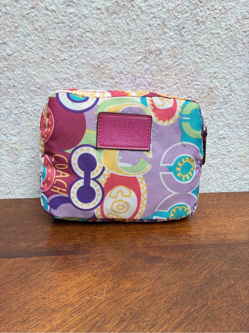 Coach Multicolor Signature Pouch - Purple & Pink Accent